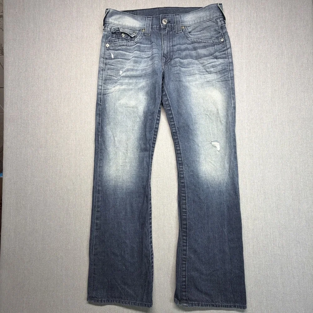 Vintage True Religion Jeans Mens 33 (Fits 34x32) Blue Flap Pockets Boot Cut